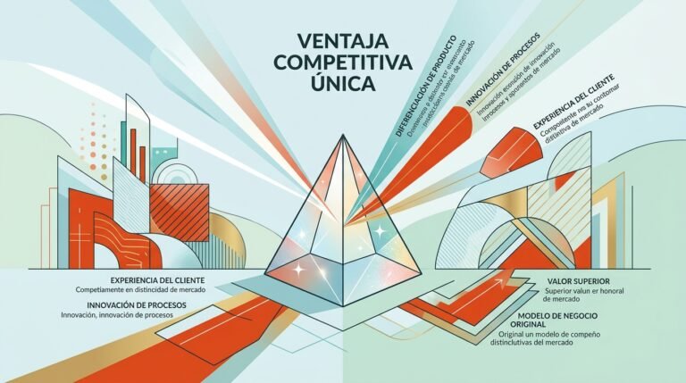 Prisma de luz refractada en haces de colores que representan la diferenciación competitiva y ventaja única en el mercado.