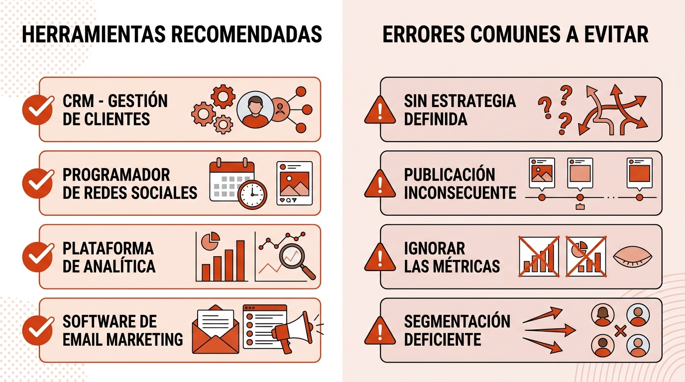 Herramientas recomendadas versus errores frecuentes en marketing online para pymes: software de gestión, análisis y