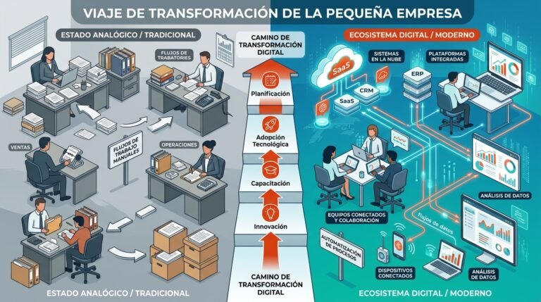 Evolución de una pyme desde procesos analógicos a un ecosistema digital integrado con herramientas conectadas.